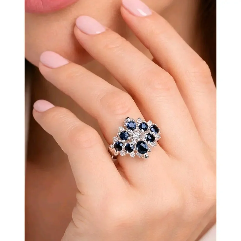 Sterling Silver Dinner Ring Size 7 Black &‎ White Glass Rhinestone 925 r-94